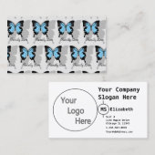 Elegant Blue Backed Butterfly Shadow Monogram Visitekaartje (Voorkant / Achterkant)