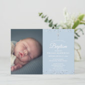 Elegant Blue Baptism, Christening Foto Kaart (Staand voorkant)