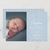 Elegant Blue Baptism, Christening Foto Kaart (Voorkant / Achterkant)