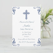 Elegant Blue Baptism/Christening Invitation Kaart (Staand voorkant)
