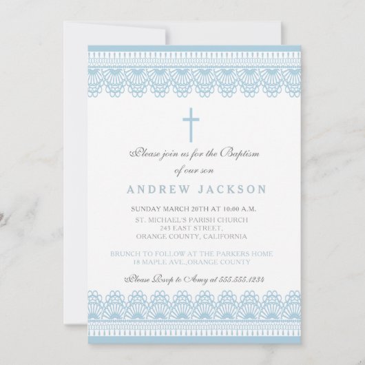 Elegant Blue Baptism/Christening Invitation Kaart (Voorkant)