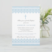 Elegant Blue Baptism/Christening Invitation Kaart (Staand voorkant)