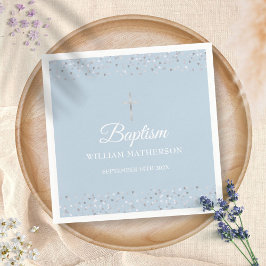 Elegant Blue Baptism Christening Silver Hearts Servet