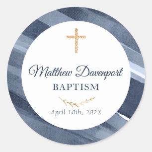 Elegant Blue Baptism Community Favor Sticker