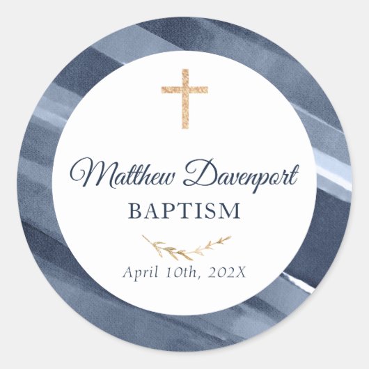 Elegant Blue Baptism Community Favor Sticker (Voorkant)