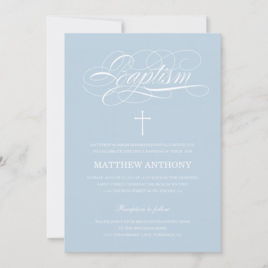 Elegant Blue Baptism Invitation | Christening Kaart (Voorkant)