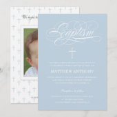 Elegant Blue Baptism Invitation | Christening Kaart (Voorkant / Achterkant)