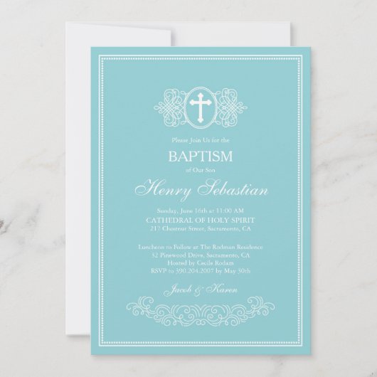 Elegant Blue Baptism Invitation Kaart (Voorkant)