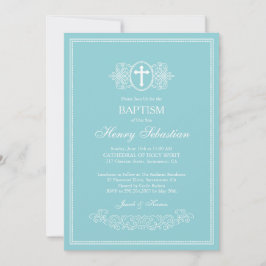 Elegant Blue Baptism Invitation Kaart