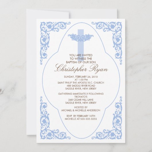 Elegant Blue Baptism Invitation Kaart (Voorkant)