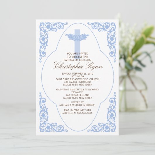 Elegant Blue Baptism Invitation Kaart (Staand voorkant)