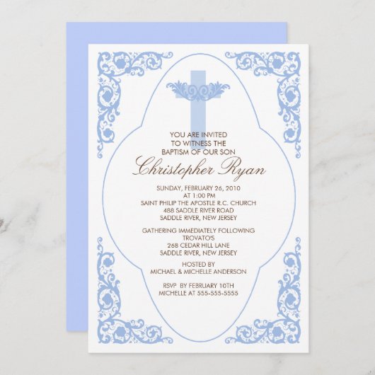 Elegant Blue Baptism Invitation Kaart (Voorkant / Achterkant)