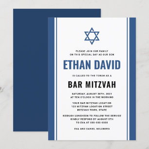 Elegant blue bar mitzvah uitnodigingen