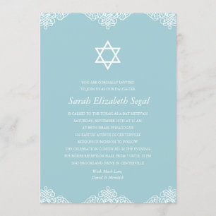 Elegant Blue Bat Mitzvah Kaart