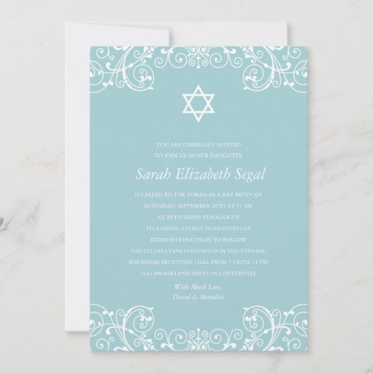 Elegant Blue Bat Mitzvah Kaart (Voorkant)