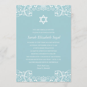Elegant Blue Bat Mitzvah Kaart