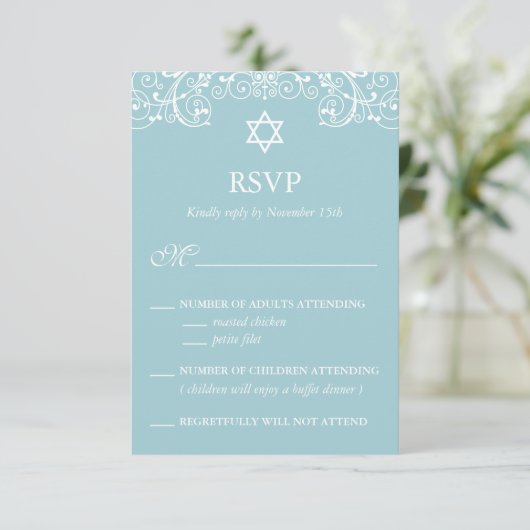  Elegant Blue Bat Mitzvah RSVP (Staand voorkant)