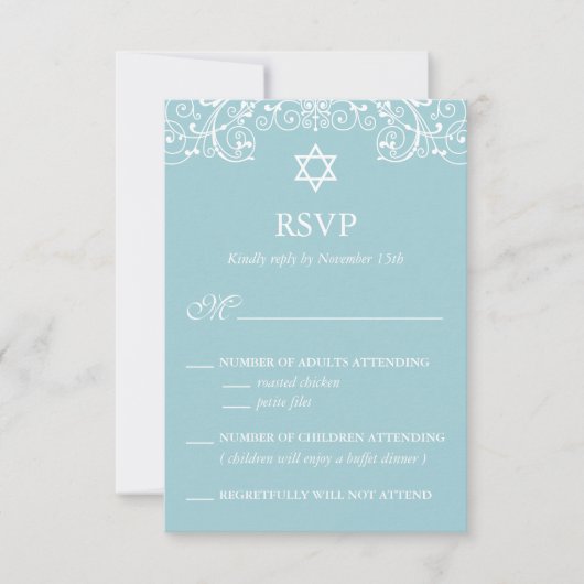 Elegant Blue Bat Mitzvah RSVP Kaartje (Voorkant)