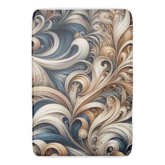 Elegant Blue Beige Baroque Swirl Pattern Badmat (Voorkant Verticaal)
