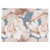 Elegant Blue & Beige Waterverf Flowers Groot Cadeauzakje (Achterkant)