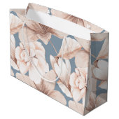 Elegant Blue & Beige Waterverf Flowers Groot Cadeauzakje (Achterkant Gekanteld)