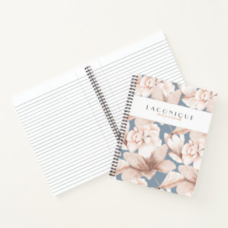 Elegant Blue & Beige Waterverf Flowers Notitieboek