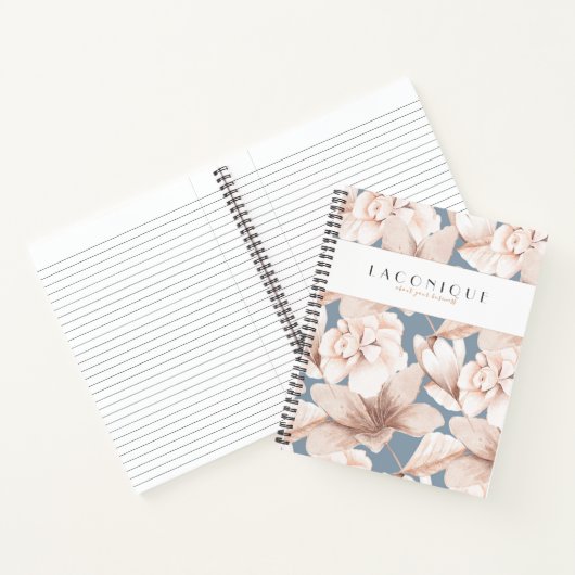 Elegant Blue & Beige Waterverf Flowers Notitieboek (Binnen)