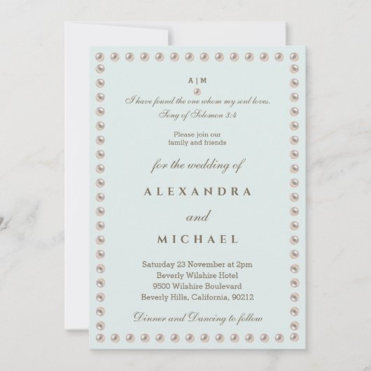 Elegant Blue Bible Verse Pearl Christian Wedding  Kaart (Voorkant)