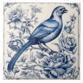 Elegant Blue Bird Azulejo Tegel ontwerp Tegeltje (Voorkant)
