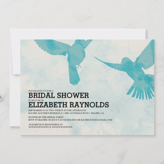 Elegant Blue Bird Bridal Shower Invitations Kaart (Voorkant)