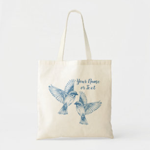 Elegant Blue Birds Name Canvas tas