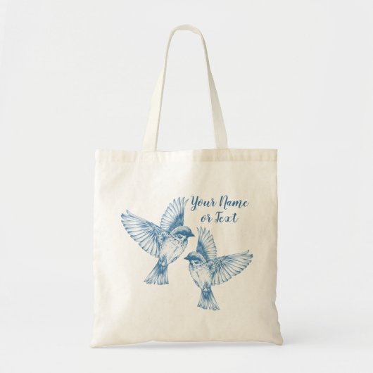 Elegant Blue Birds Name  Canvas tas (Voorkant)