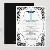 Elegant Blue & Black Baptism Invitation Kaart (Voorkant / Achterkant)