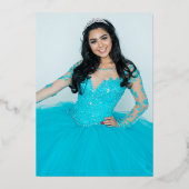 Elegant Blue Black Butterfly Foto Quinceanera Folie Uitnodiging (Achterkant)