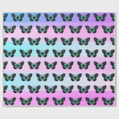 Elegant Blue & Black Butterfly Pattern Cadeaupapier (Vlak)