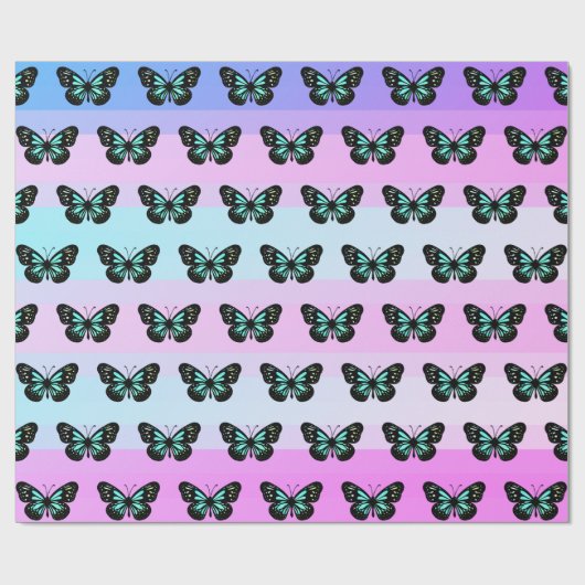 Elegant Blue & Black Butterfly Pattern Cadeaupapier (Vlak)