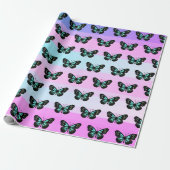 Elegant Blue & Black Butterfly Pattern Cadeaupapier (Uitgerold)