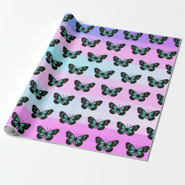 Elegant Blue & Black Butterfly Pattern Cadeaupapier