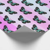 Elegant Blue & Black Butterfly Pattern Cadeaupapier (Hoek)