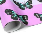 Elegant Blue & Black Butterfly Pattern Cadeaupapier (Rol Hoek)