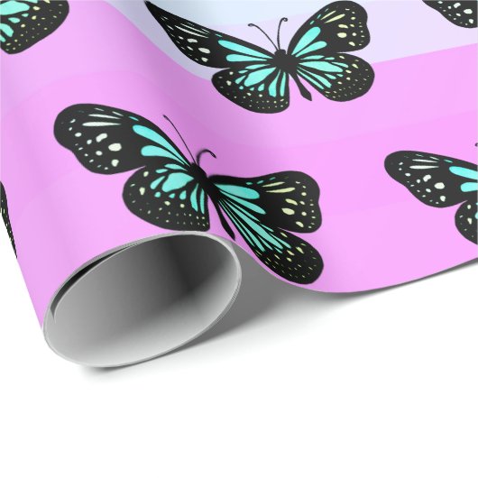 Elegant Blue & Black Butterfly Pattern Cadeaupapier (Rol Hoek)