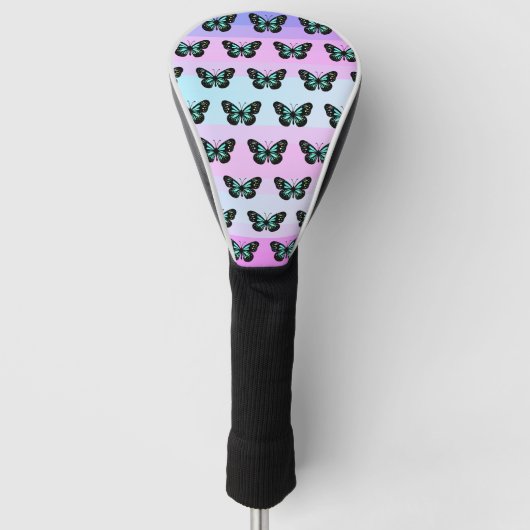 Elegant Blue & Black Butterfly Pattern Golfheadcover (Voorkant)