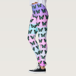 Elegant Blue & Black Butterfly Pattern Leggings