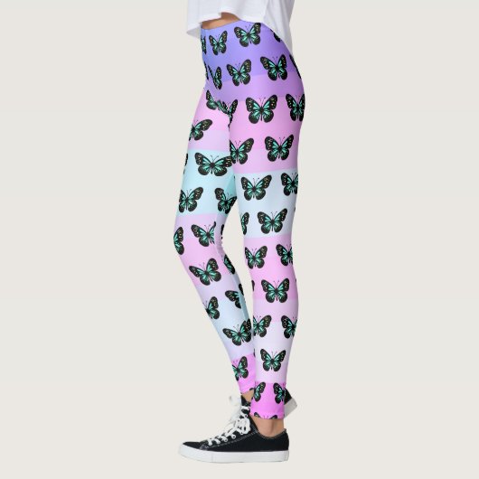 Elegant Blue & Black Butterfly Pattern Leggings (Links)