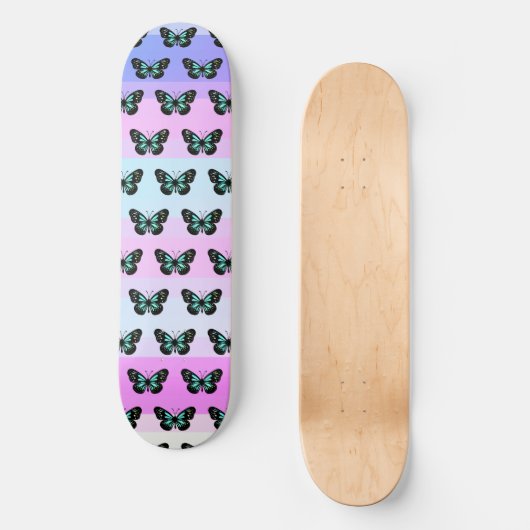 Elegant Blue & Black Butterfly Pattern Persoonlijk Skateboard (Voorkant)