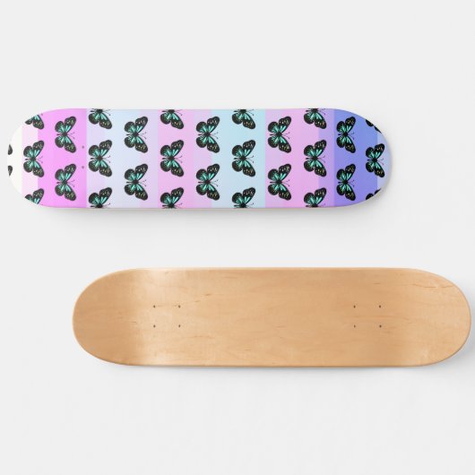 Elegant Blue & Black Butterfly Pattern Persoonlijk Skateboard (Horizontaal)
