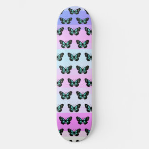Elegant Blue & Black Butterfly Pattern Persoonlijk Skateboard