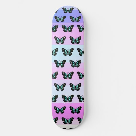Elegant Blue & Black Butterfly Pattern Persoonlijk Skateboard (Voorkant)