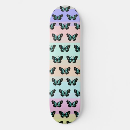Elegant Blue & Black Butterfly Pattern Persoonlijk Skateboard (Voorkant)