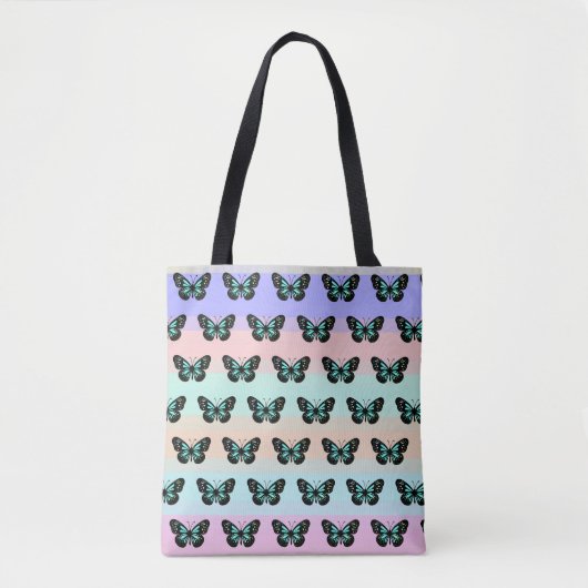 Elegant Blue & Black Butterfly Pattern Tote Bag (Voorkant)